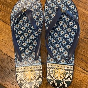 Tory Burch Navy Wedge Flip Flops; 11M